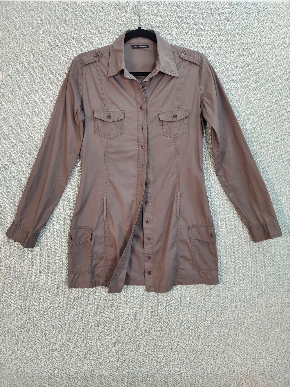 Urban Behavior Long-Sleeve Button Front Jacket Dress - Brown